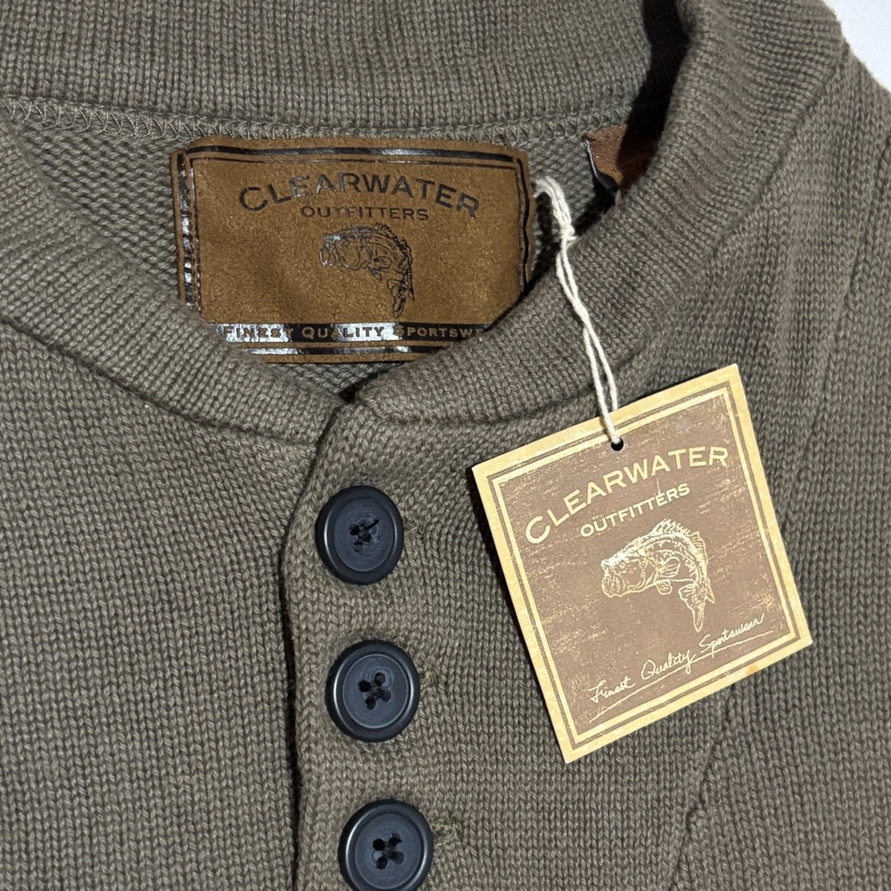 NWT Clearwater Outfitters Henley Long Sleeve Mens L Olive Green Cotton Waffle - Picture 3 of 7